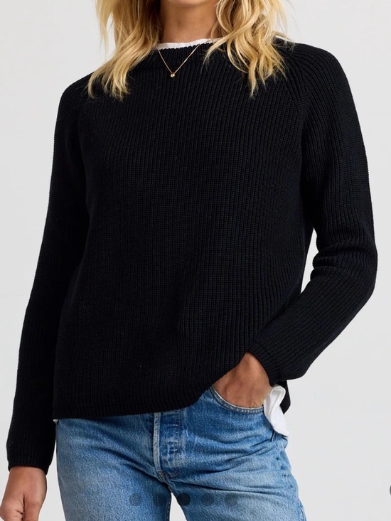 Pura Cashmere Sweaters - Pura Cashmere 100% Cotton Fisherman Crewneck Sweater Women’s Size L Black NWT